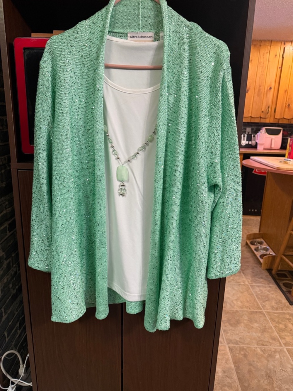Alfred Dunner Mint Green Women's Cardigan Sweater w/built in white tank